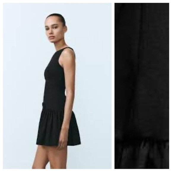 NWOT. Zara Black Viscose Blend Short Dress with Bows. Size M. - Picture 3 of 12